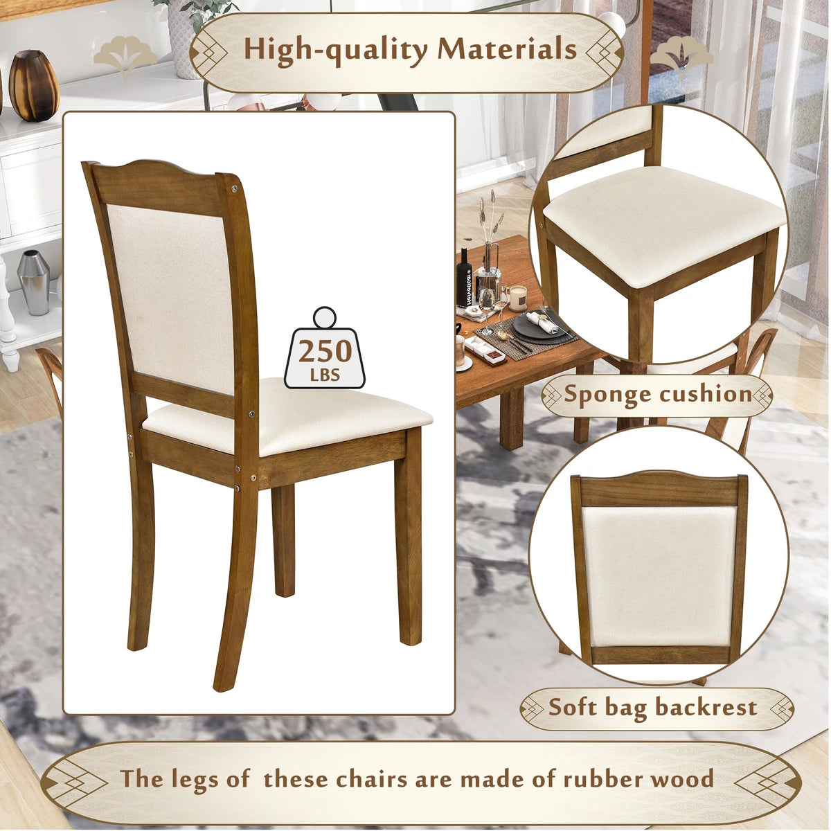 5-Piece Wood Dining Table Set with Upholstered Chairs G7687