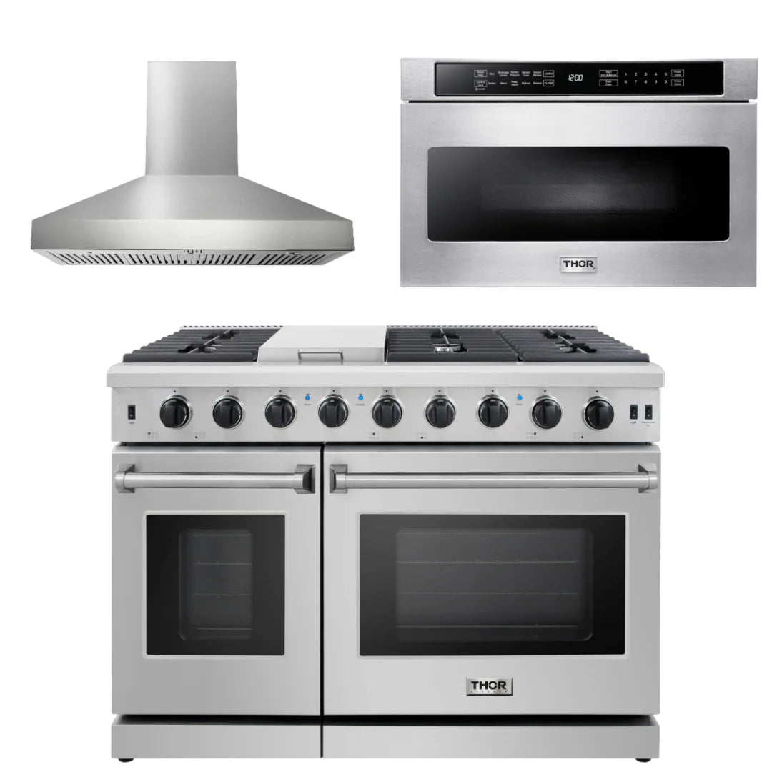 48 in. Propane Gas Range, Range Hood, Microwave Drawer Z99374
