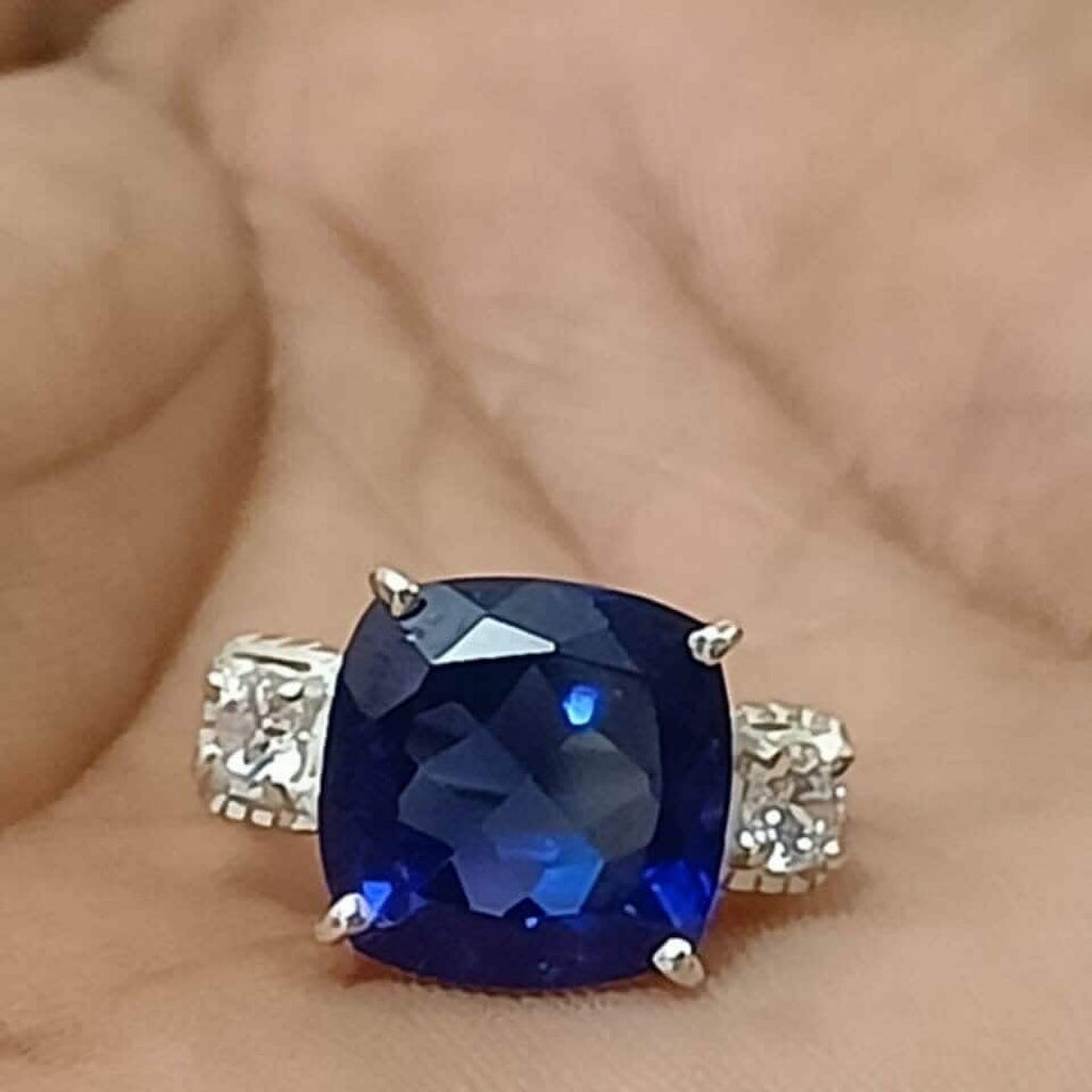 Elongated Cushion Engagement Ring with Blue Sapphire O539722