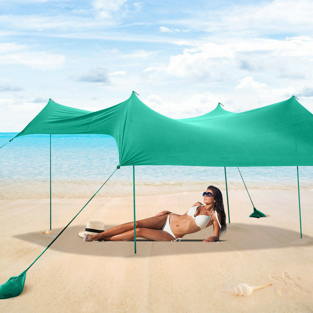 7 x 7 Family Beach Tent Canopy Sunshade with 4 Poles Green K880638