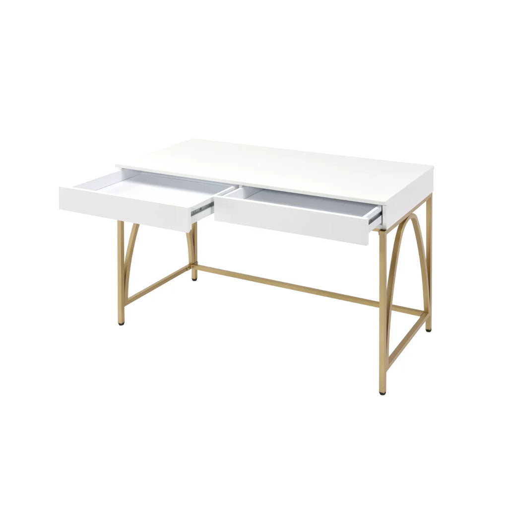 Rectangular Wooden Frame Desk with 2 Drawers and Metal Legs J3280