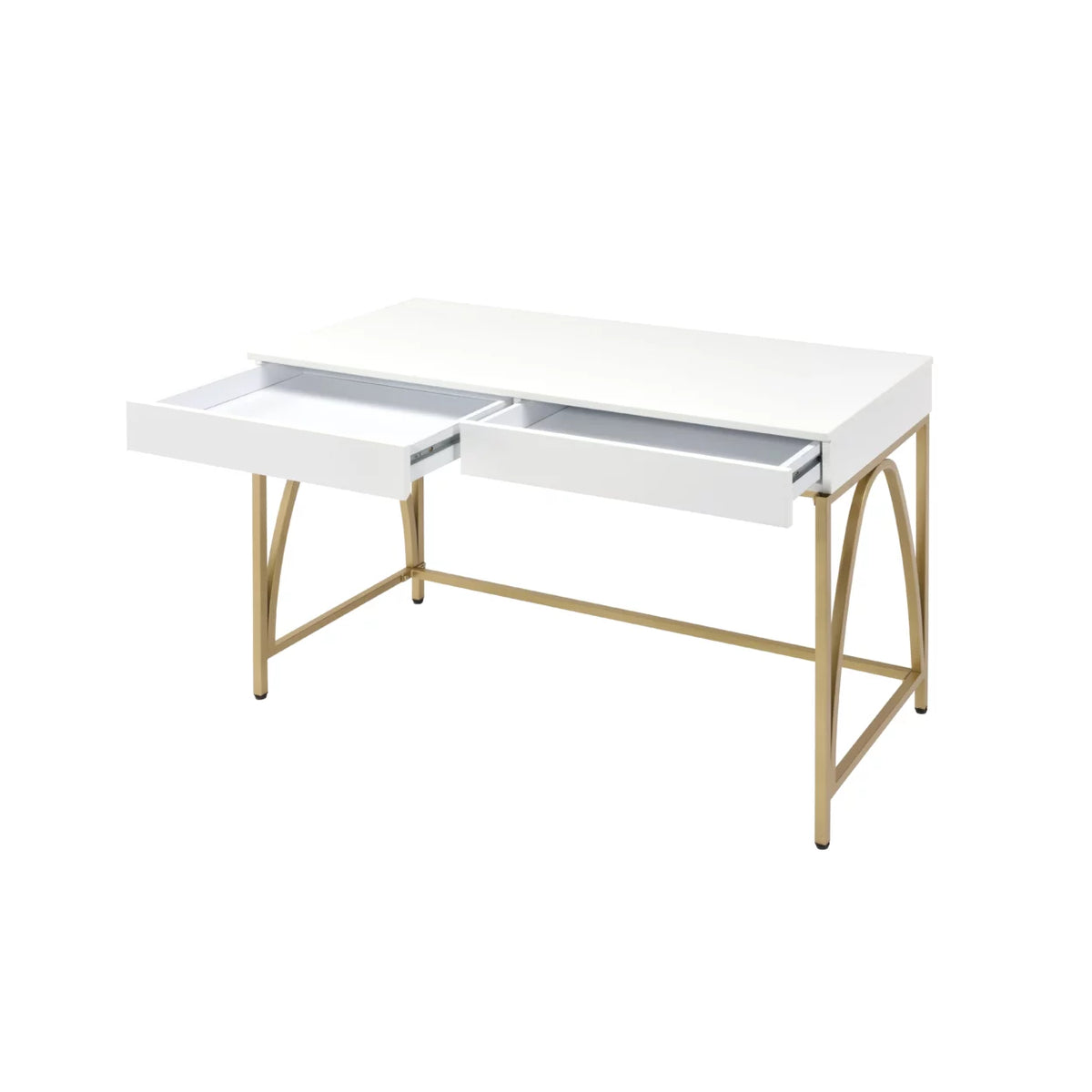 Rectangular Wooden Frame Desk with 2 Drawers and Metal Legs J3280
