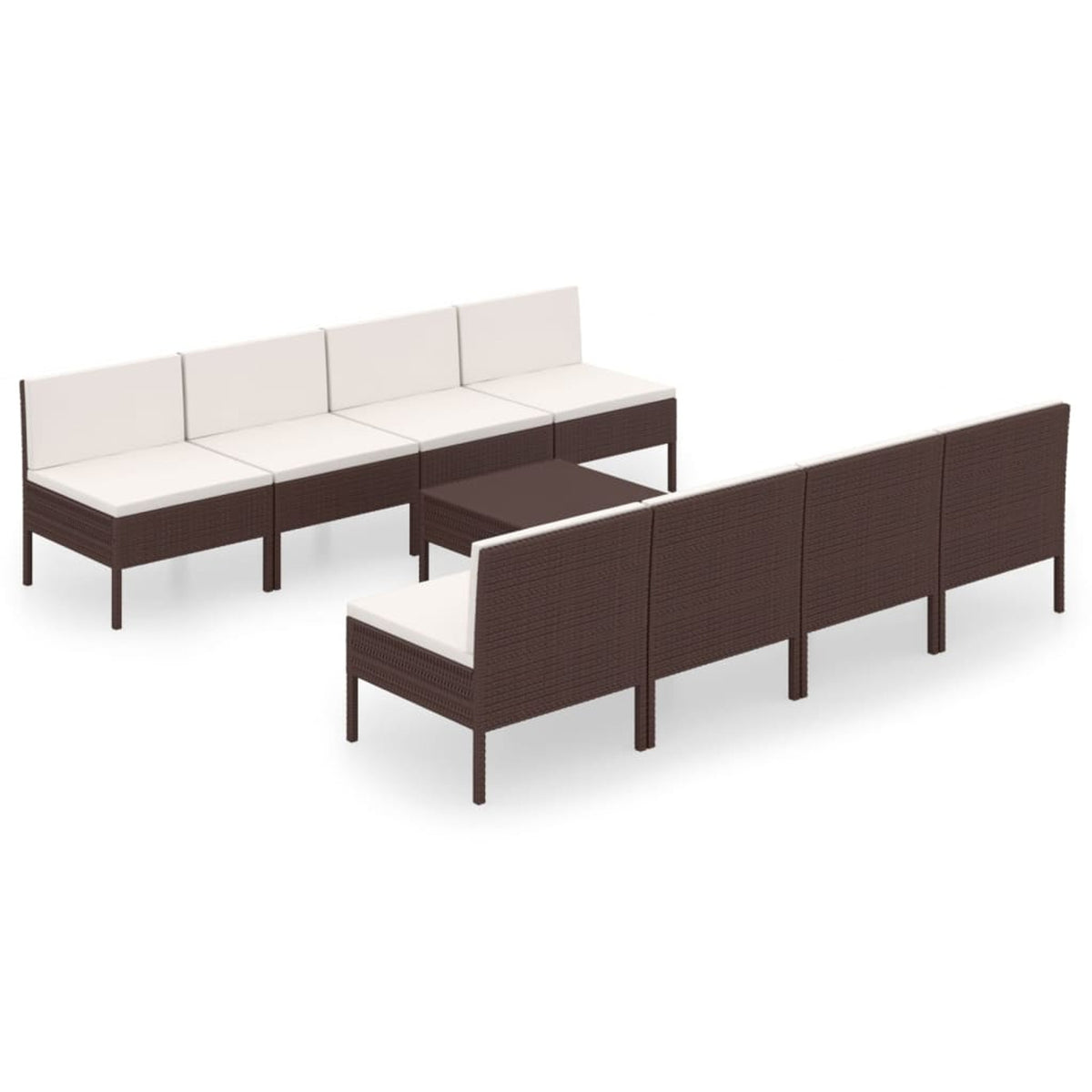 9 Piece Garden Conversation Set with Cushion and Footrest Brown Poly Rattan Sectional Outdoor Furniture Set D52800