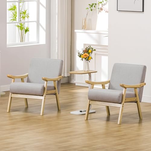 Mid Century Upholstered Accent Chair with Solid Wood Armrest H21338