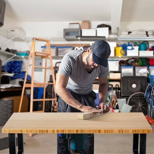 Adjustable Height Bamboo Top Workbench with Caster I272782