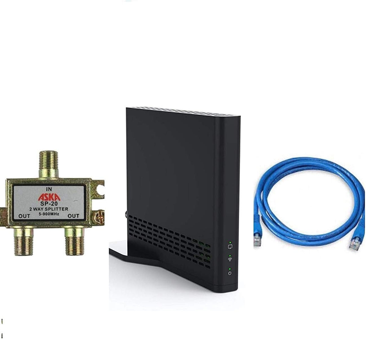 Dual-Tuner Local Channel Streamer with DVR Bundle with Cat5e UTP Cable and Coaxial Cable Splitter Y8098