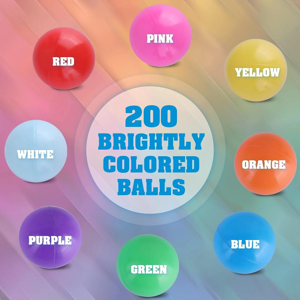 200 Count 8 Colors Plastic Ball Pit Balls with Storage Mesh Bag R101