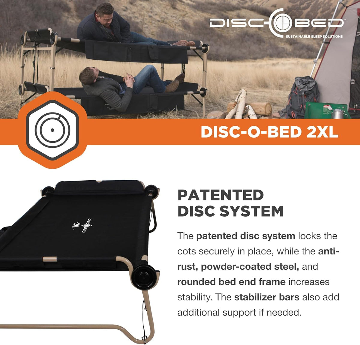 Black Outdoor Convertible 2 Person Camping Cot with 2 Side Organizers Q964