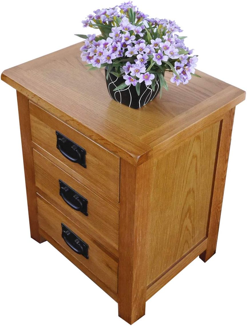 Oak Nightstand with Drawer, 3 Drawers Cabinet Board Nightstands L47228