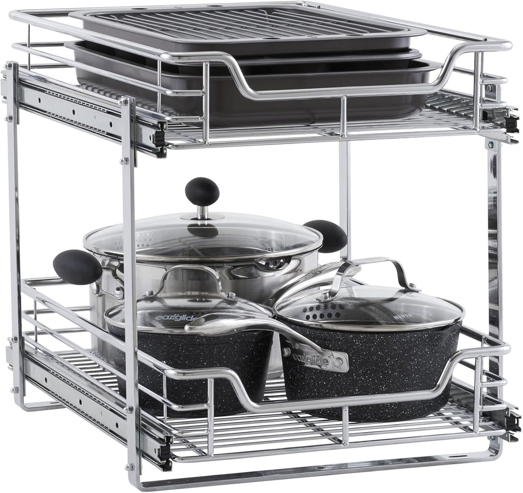 Chrome 2-Tier Sliding Cabinet Organizer V796