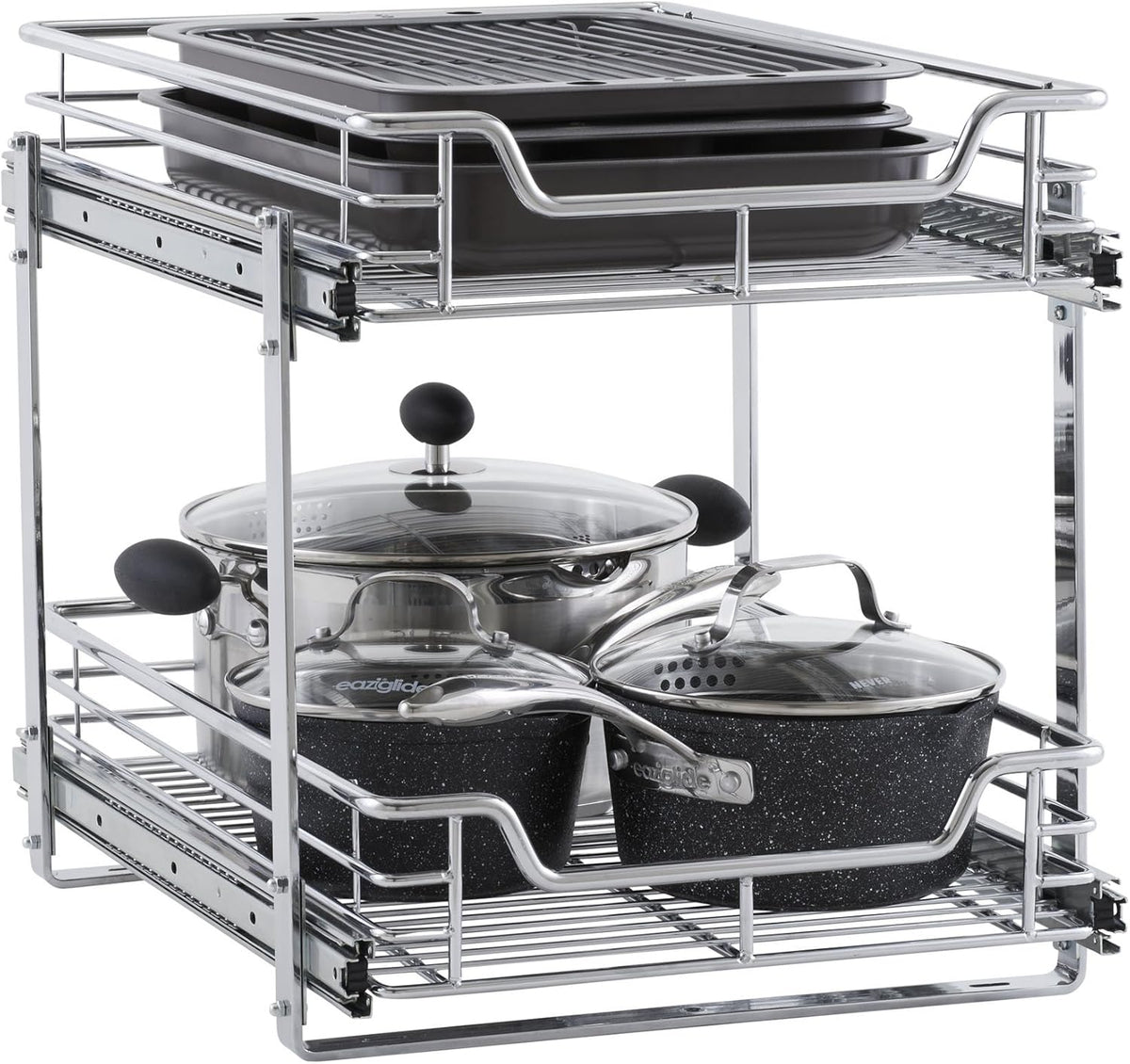 Chrome 2-Tier Sliding Cabinet Organizer V796