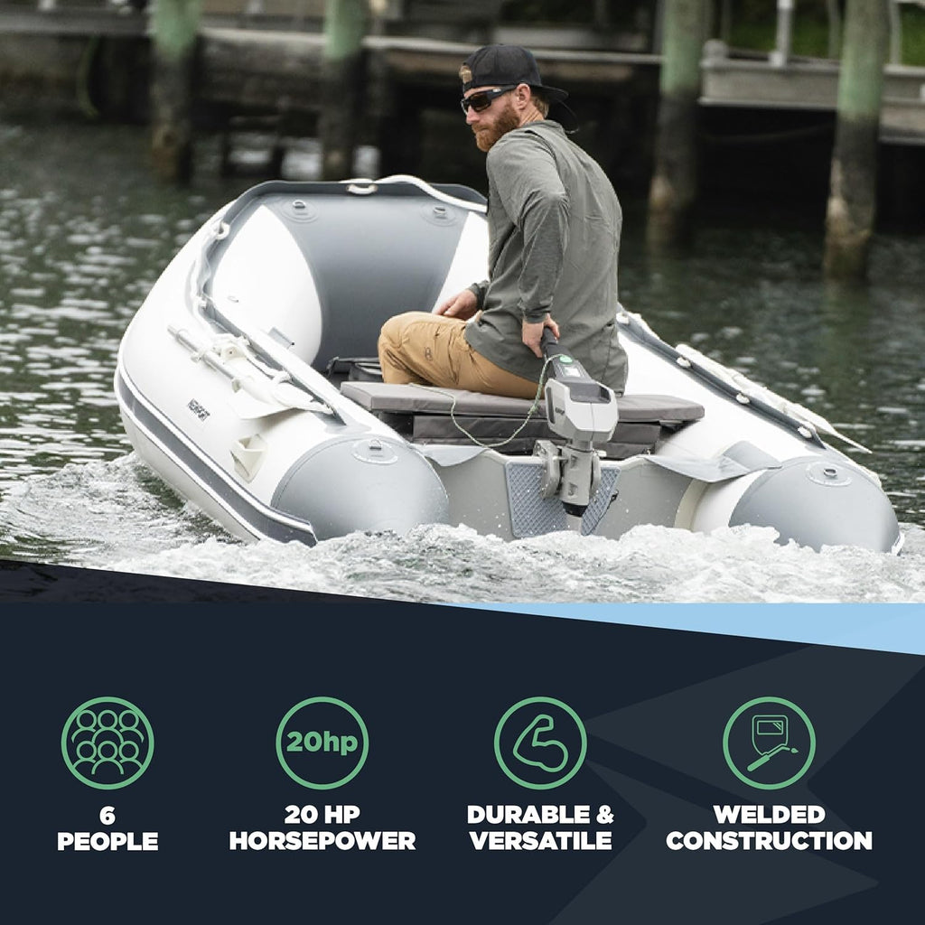 12ft 6in Inflatable Dinghy Boat Tender - 6 Person - 20 Horsepower, White/Gray A9283