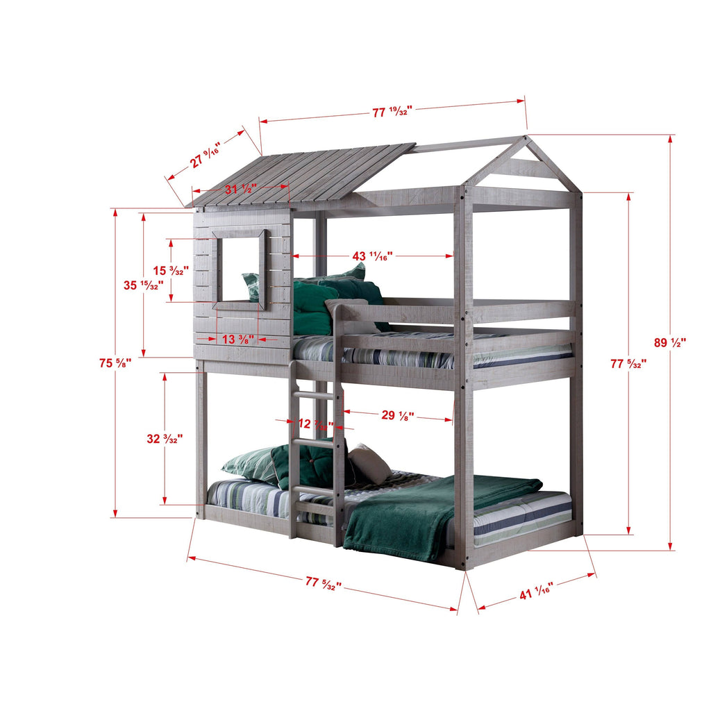 Twin Over Twin Size Bunk Loft Bed with Tent A279950