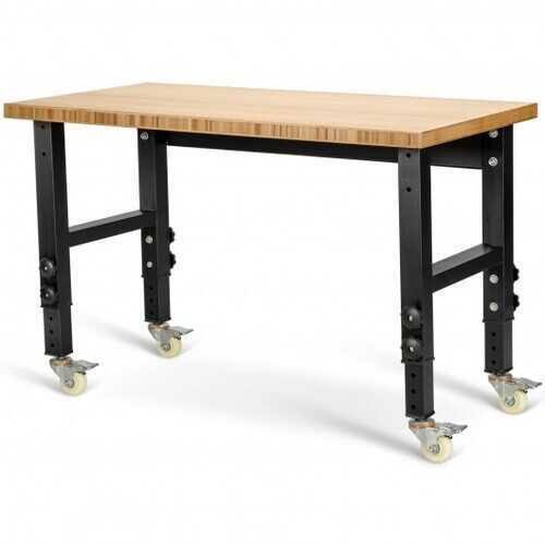 Adjustable Height Bamboo Top Workbench with Caster I272782