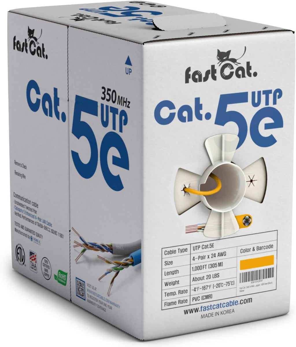 Cat5e Ethernet Cable 1000ft 24 AWG Bare Copper White Q7622