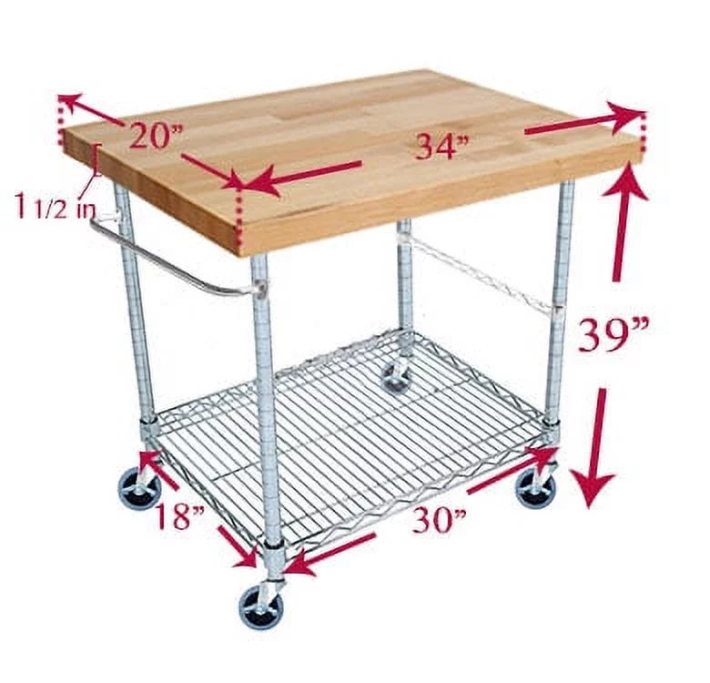 2 Tier Gourmet Cart with Maple Butcher Block Top A804