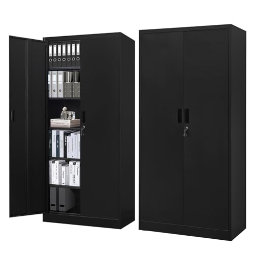 Metal Locking Cabinet with 2 Doors and 2 Adjustable Shelves W109554
