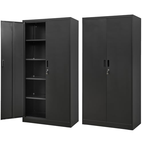 Metal Locking Cabinet with 2 Doors and 2 Adjustable Shelves W109554