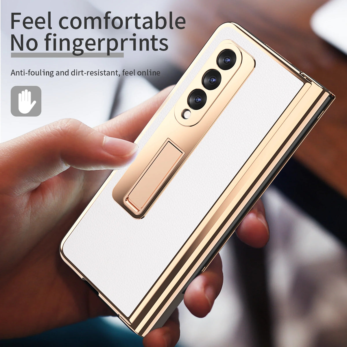 White Lychee Pattern Shockproof Case for Samsung Galaxy Z Fold 3 5G with Tempered Glass Screen Protector V769955