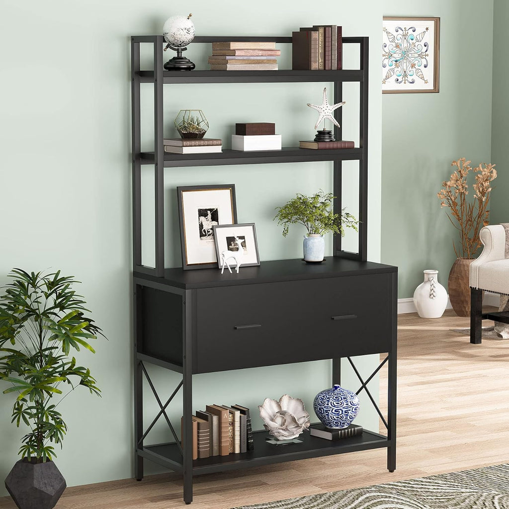Black Tall Bookcase with File Cabinet T48950