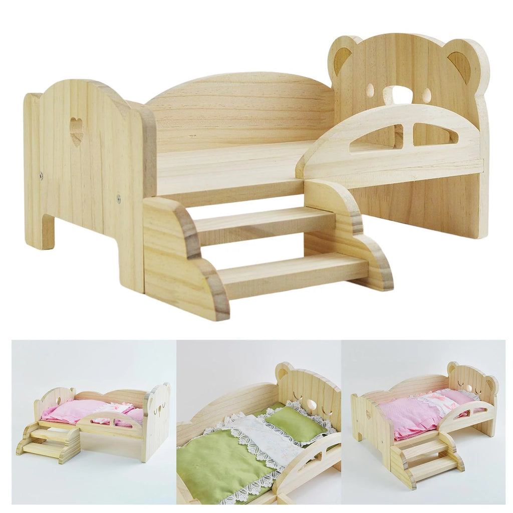 Miniature Wooden Doll Bed with Stairs W673