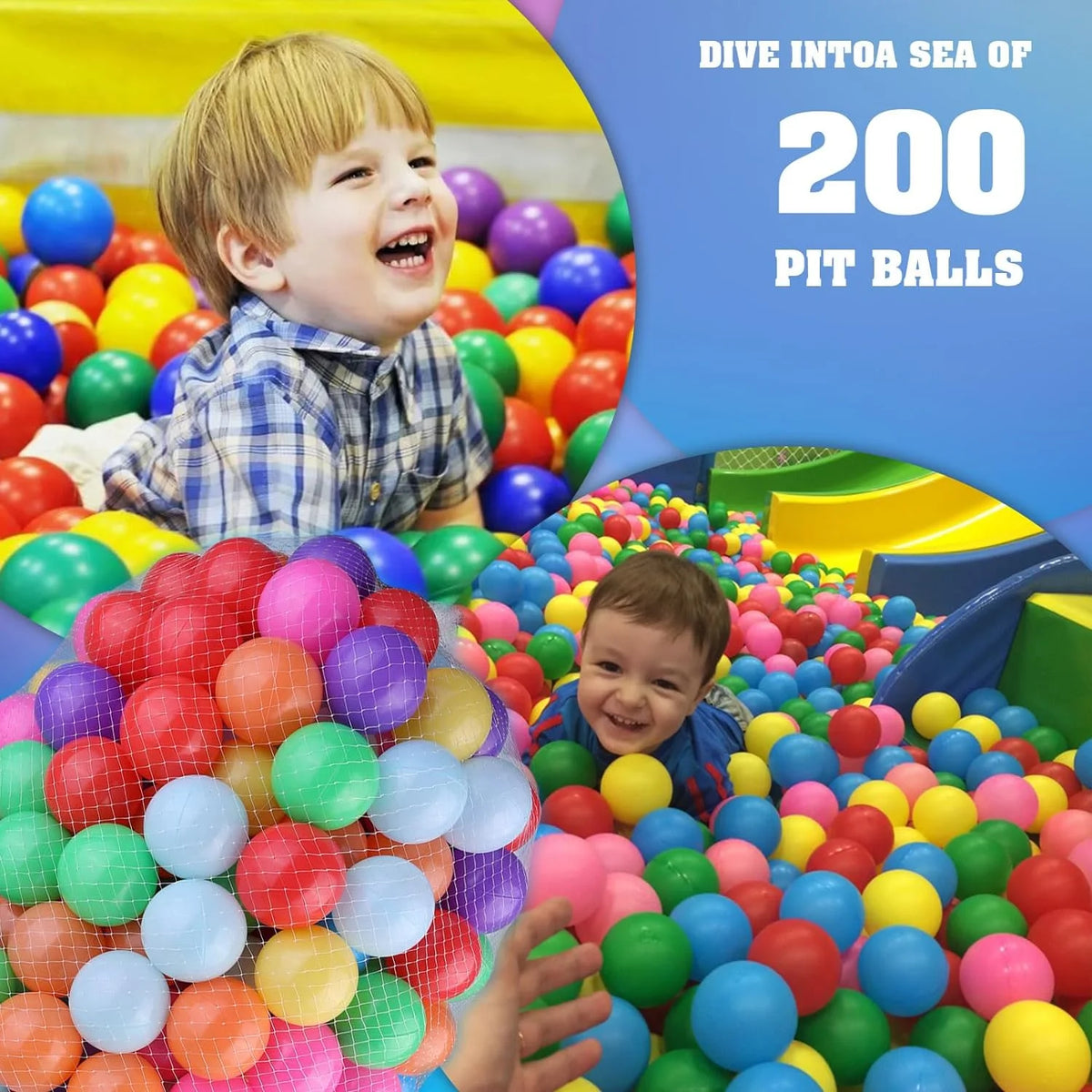 200 Count 8 Colors Plastic Ball Pit Balls with Storage Mesh Bag R101