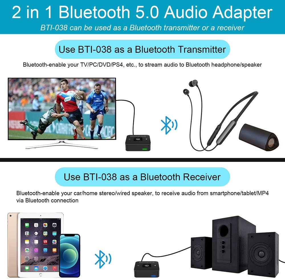 Wireless Headphones with Bluetooth Transmitter Adapter, Bluetooth 5.0 Rechargeable Earbuds Headset X9500