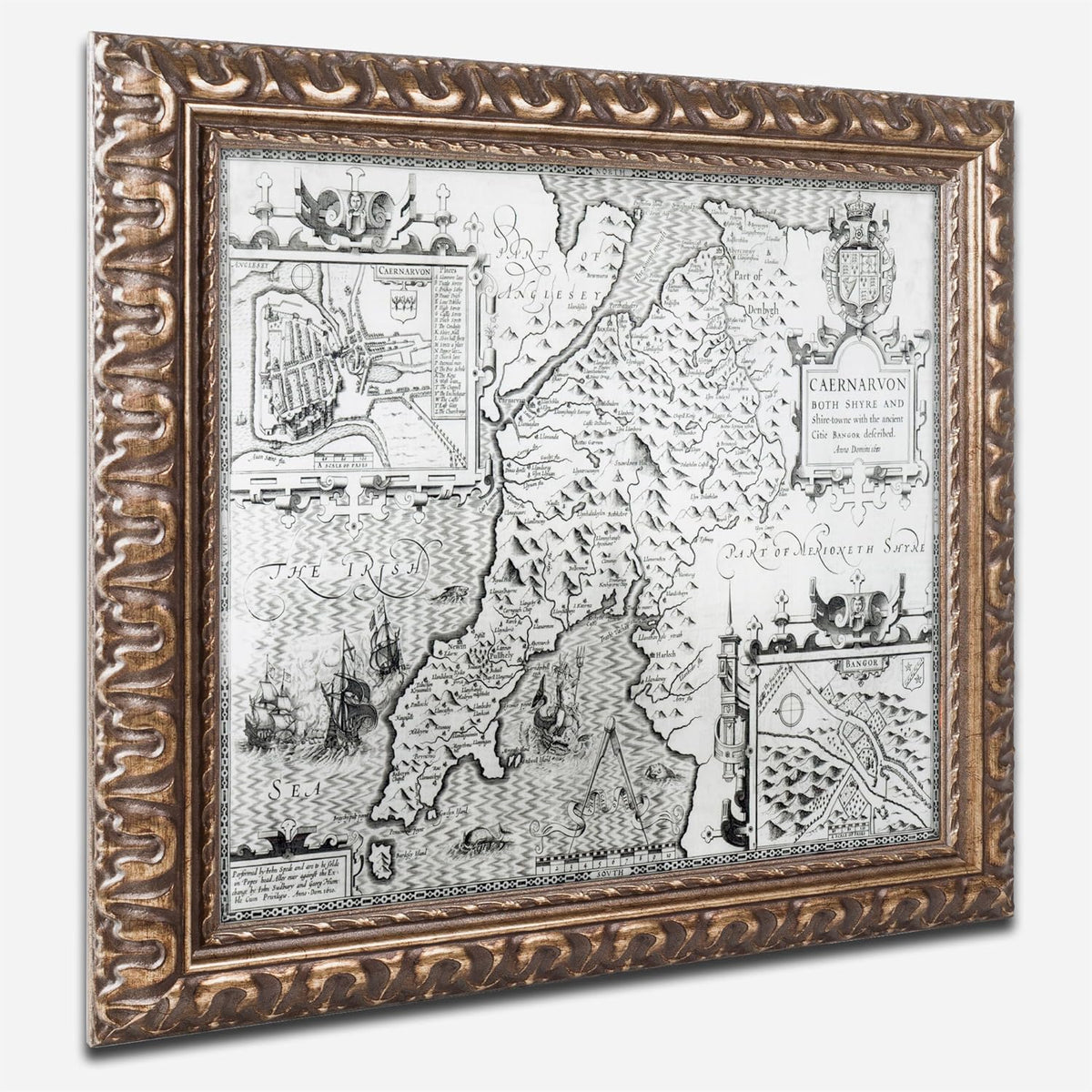 Map of Caernarvon 1616 11 by 14-Inch Gold Ornate Frame K258682