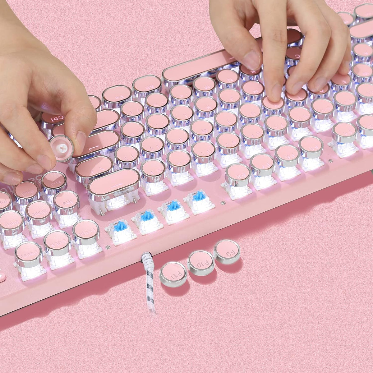 Pink 104 Keys White LED Backlit Mechanical Gaming Keyboard with Mouse Combo U551210