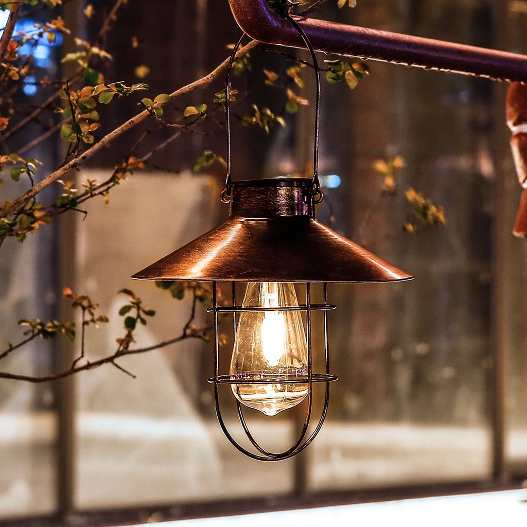 Metal Hanging Solar Lantern Waterproof with Edison Bulb D11510