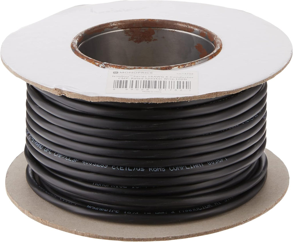 18 AWG 4 Conductor CMP-Rated Speaker Wire/Cable - 100 Feet UL Plenum Rated, 100% Pure Bare Copper with Color Coded Conductors V46407