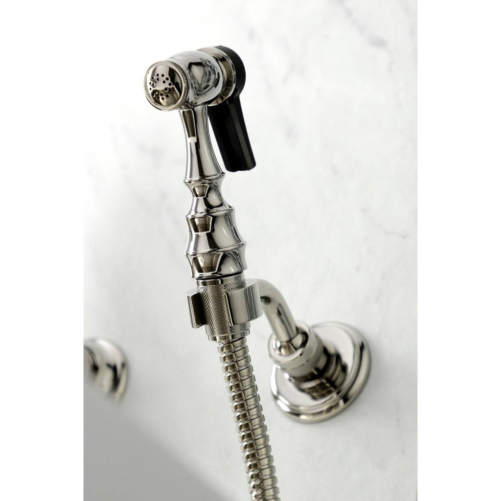 Polished Chrome Two-Handle Wall Mount Kitchen Faucet with Sprayer A526052
