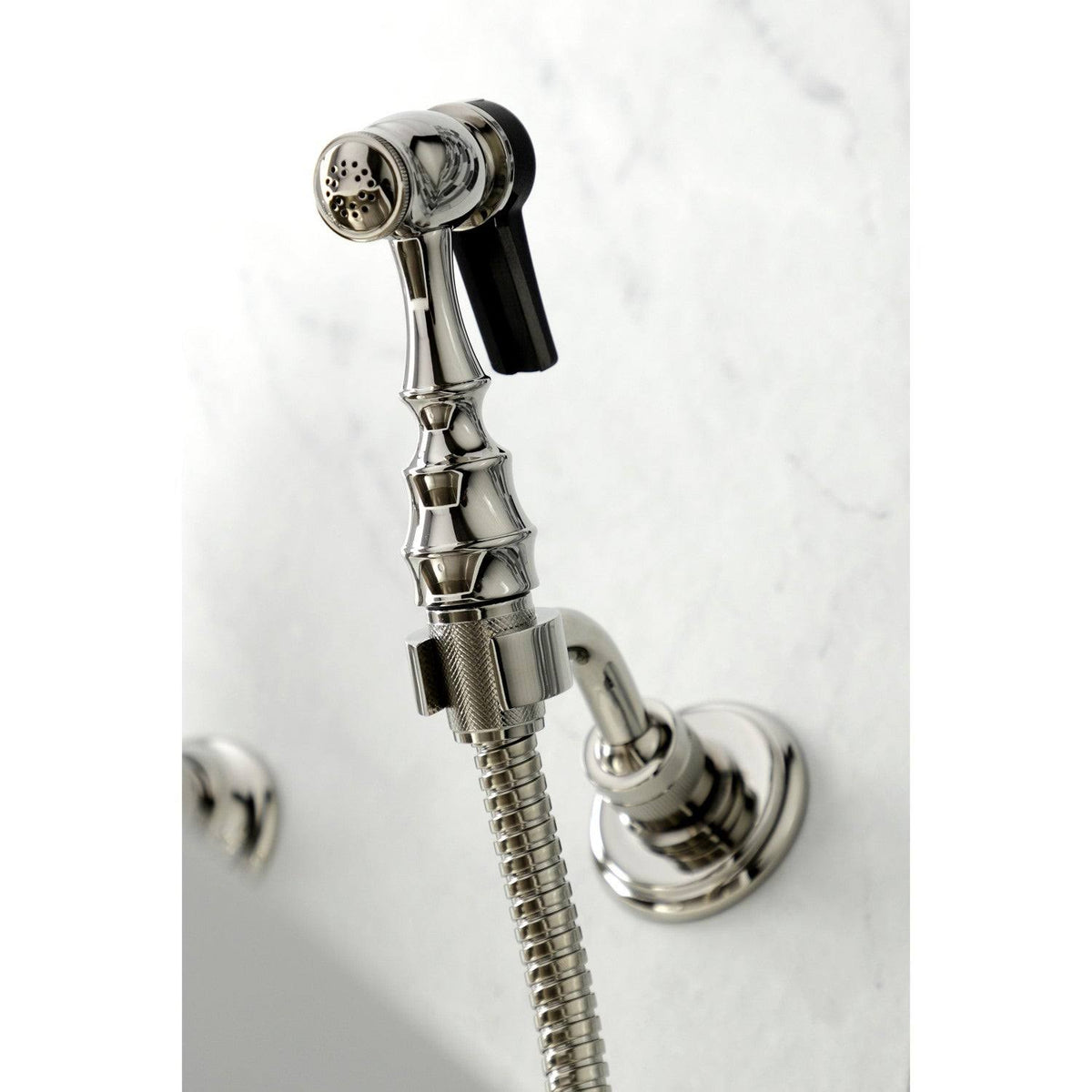 Polished Chrome Two-Handle Wall Mount Kitchen Faucet with Sprayer A526052
