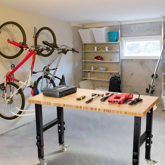 Adjustable Height Bamboo Top Workbench with Caster I272782