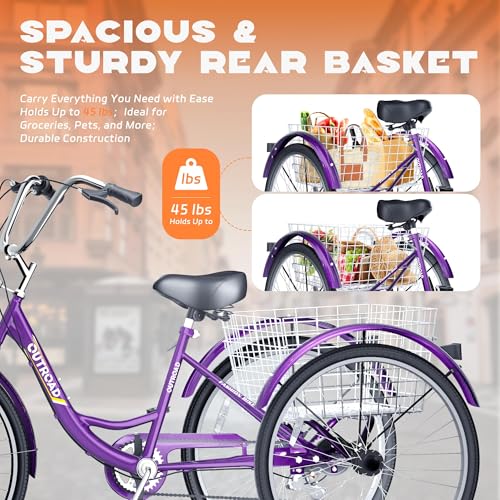 24 Inch Blue 7-Speed Adult Tricycle with Large Basket R123