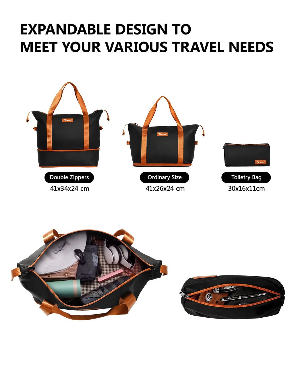 20 inch Carry-on Luggage Spinner Suitcase with Expandable Duffel Bag Travel Set, Black Tan X683