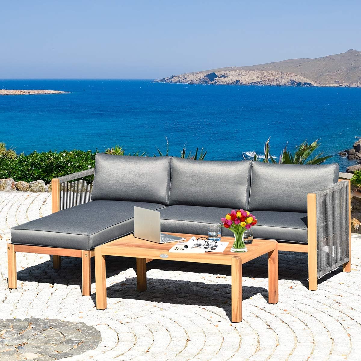 3 Piece Acacia Wood Patio Conversation Set R53847
