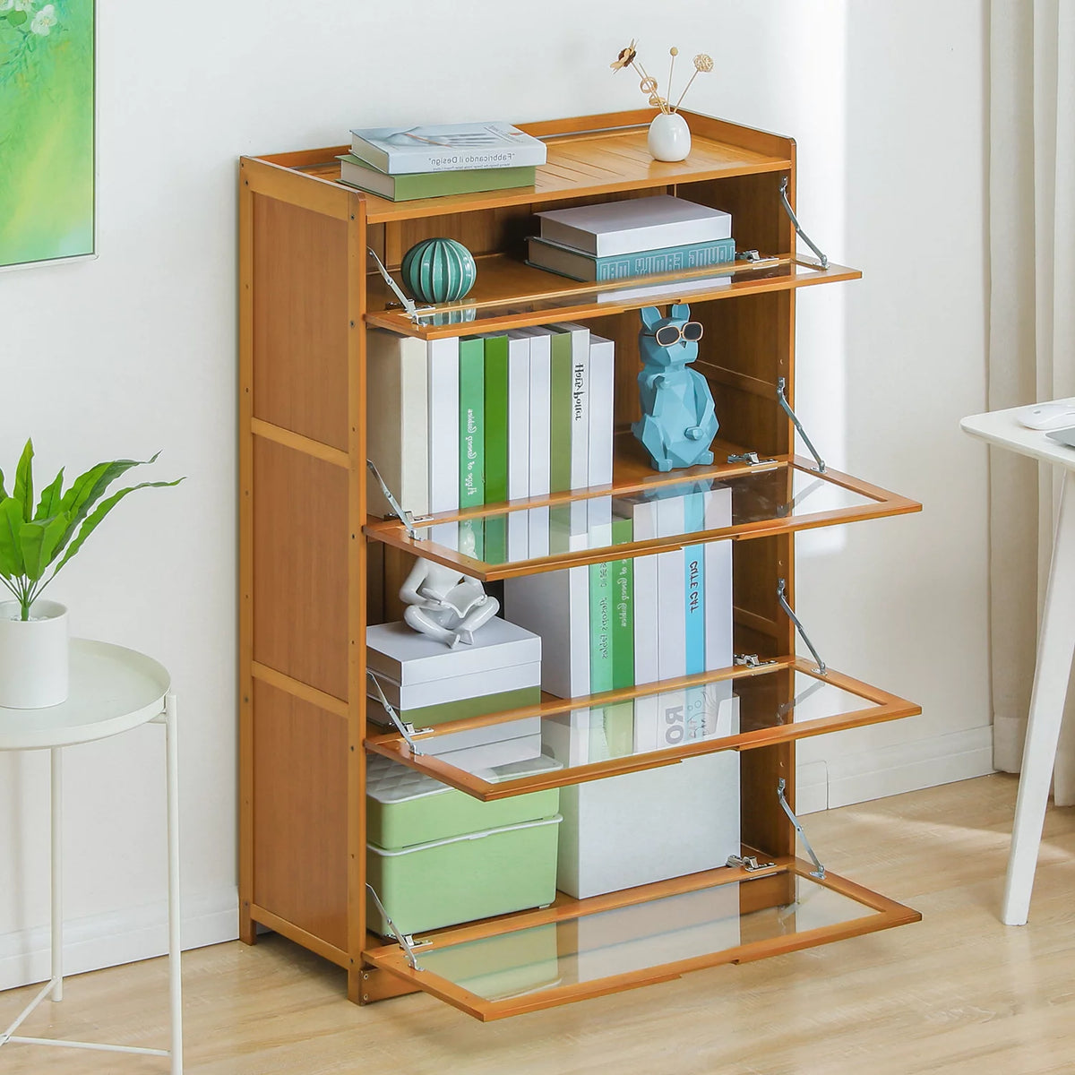 Bamboo 4 Tiers Bookcase with Acrylic Doors G289331