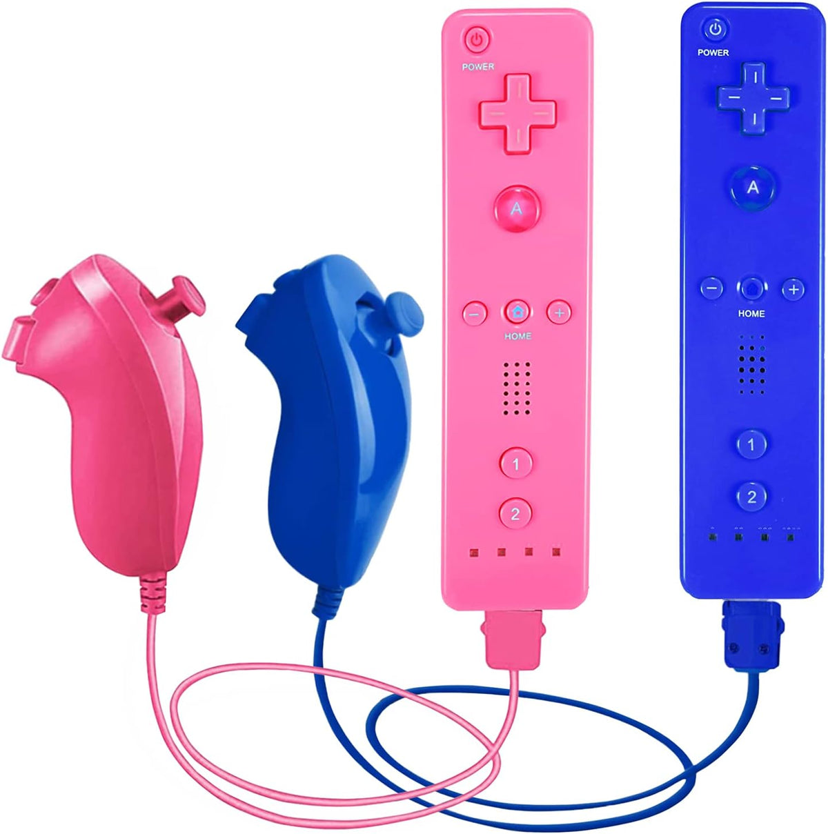 2 Pack Remote Controller and Nunchuck Joystick with Silicone Case and Wrist Strap (Pink and Blue) P3373