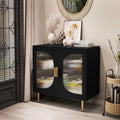 Black Wood Sideboard Cabinet with 4 Glass Doors I2494