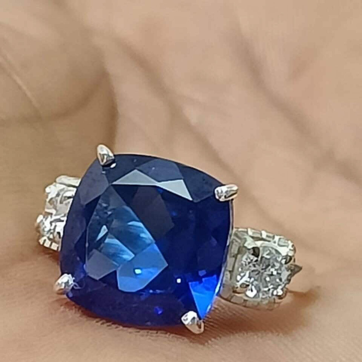 Elongated Cushion Engagement Ring with Blue Sapphire O539722