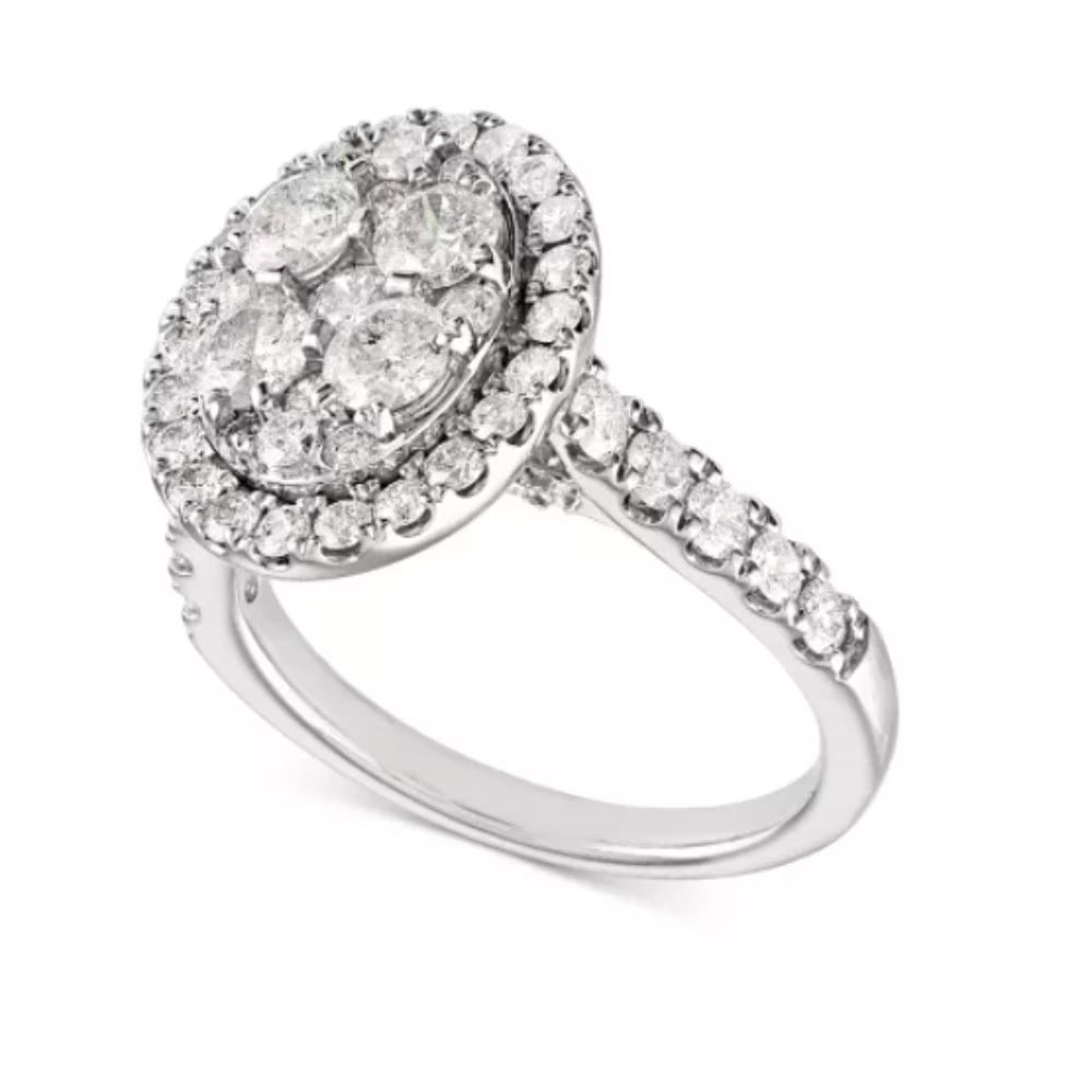 14K White Gold Round Cluster Ring T692404