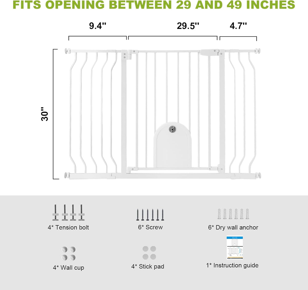 Auto Close 29.5"-48.4" Safety Metal Pet Gate with Pet Door G423866