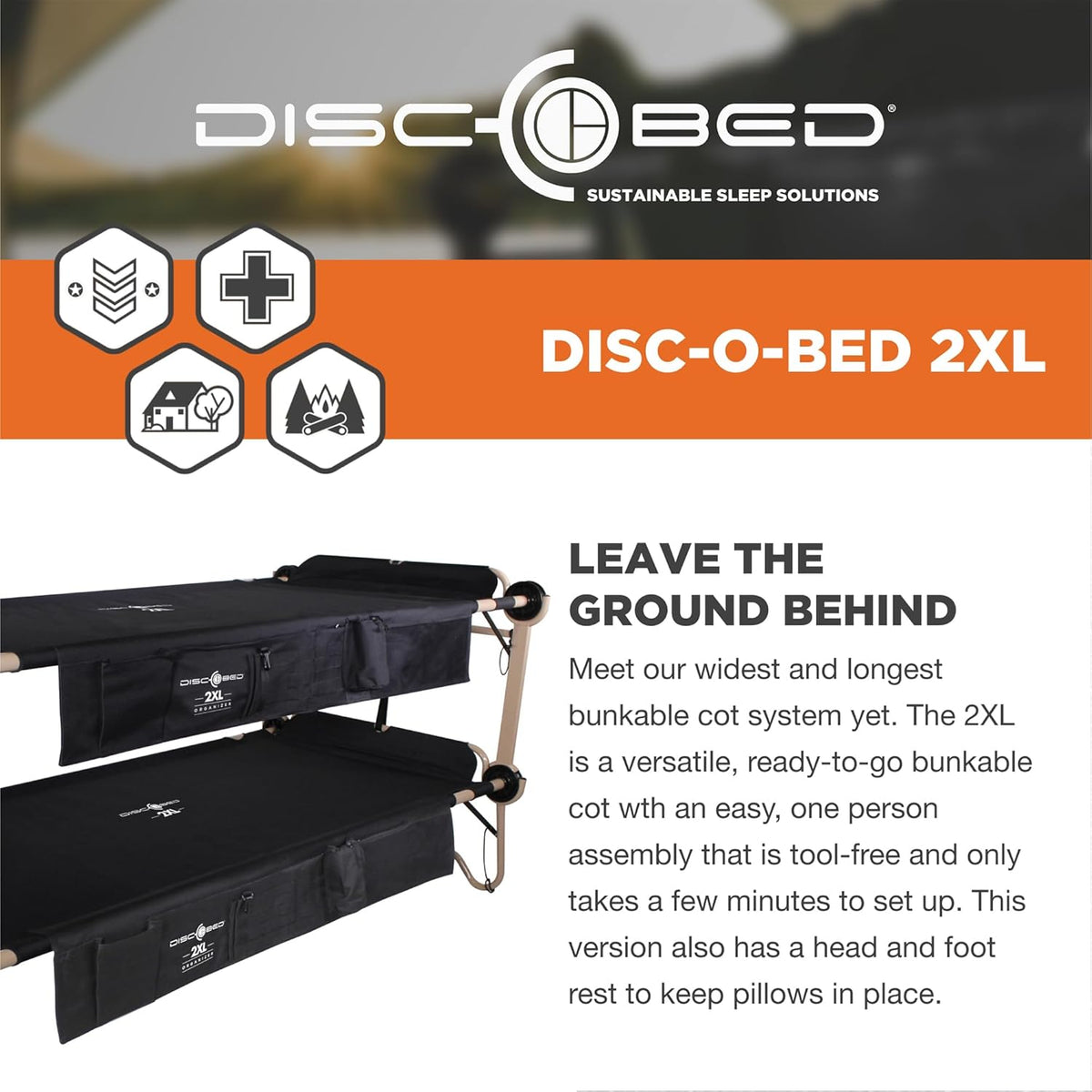 Black Outdoor Convertible 2 Person Camping Cot with 2 Side Organizers Q964