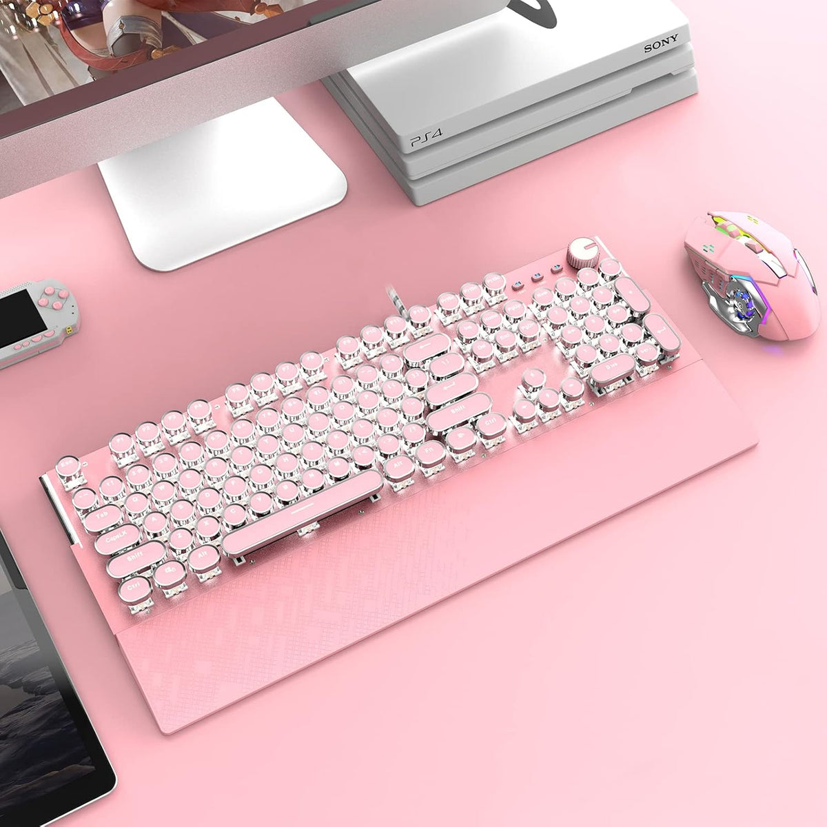 Pink 104 Keys White LED Backlit Mechanical Gaming Keyboard with Mouse Combo U551210