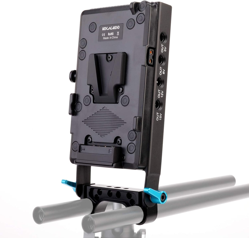 V-Mount Lock Battery Plate Power Supply Splitter Adapter with 15mm Rod Clamp X33469