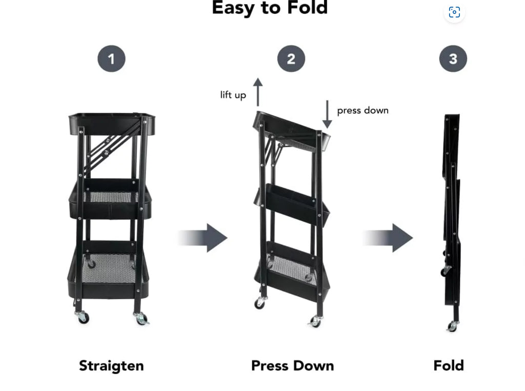 3 Tier Rolling Utility Storage Cart with Wheels, Black Q1562