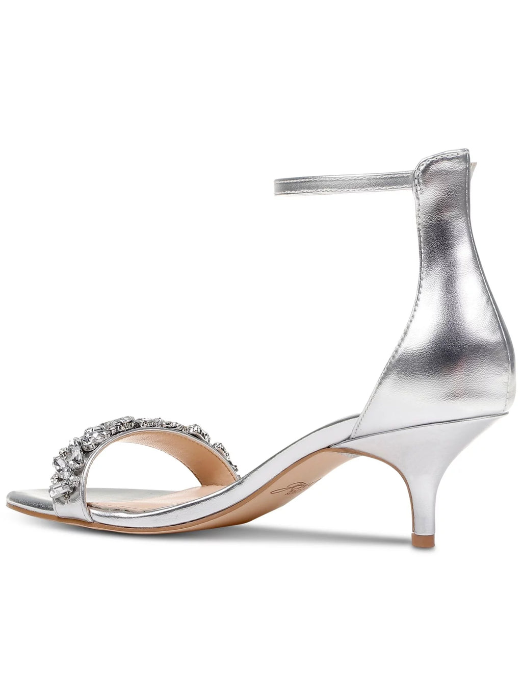 Silver Rhinestone Ankle Strap Kitten Heel Slingback Sandal U359
