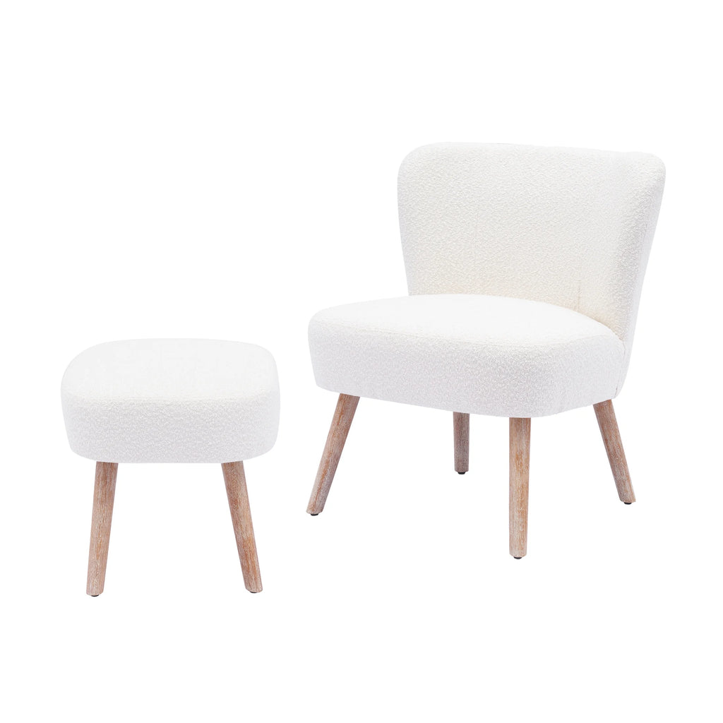 Cream Boucle Wingback Accent Chair and Ottoman Set G439584