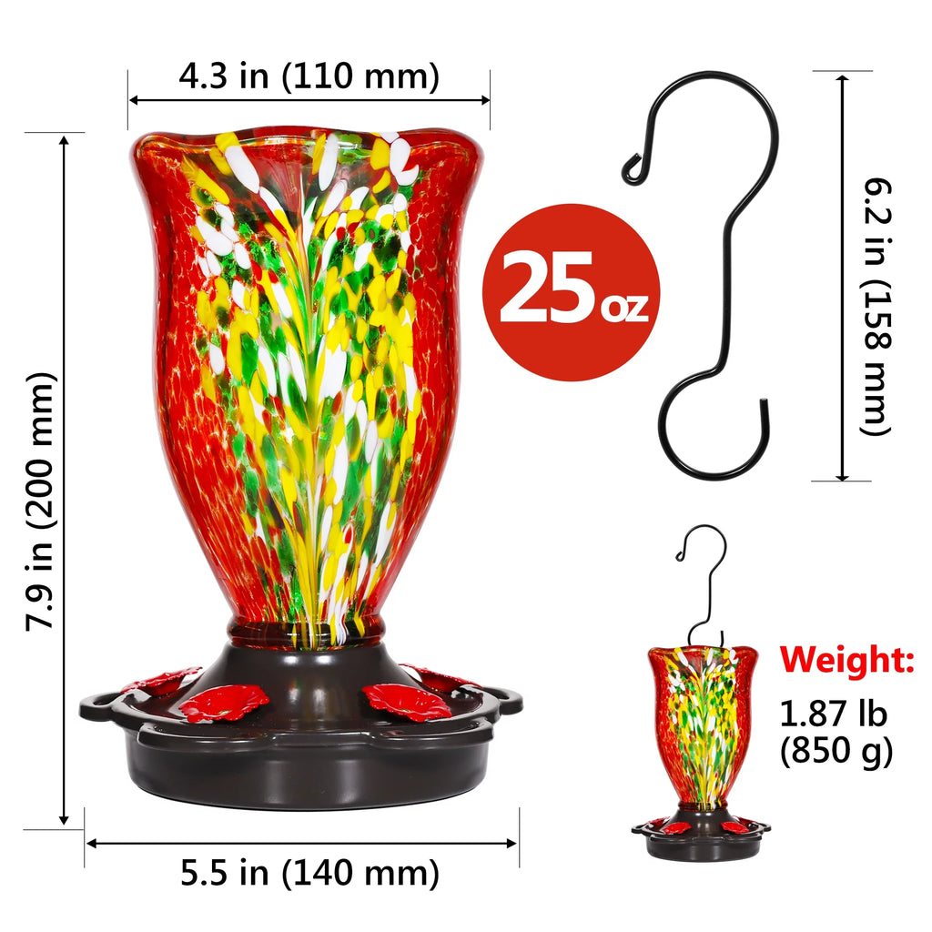 Blown Glass Hummingbird Feeder with Ant Moat A8607